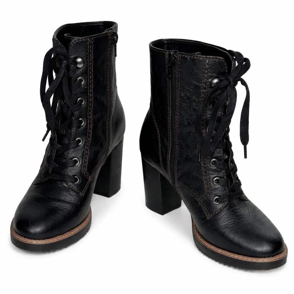 Naturalizer Black Leather Lace-Up Ankle Boots-Womens Sz 8 M